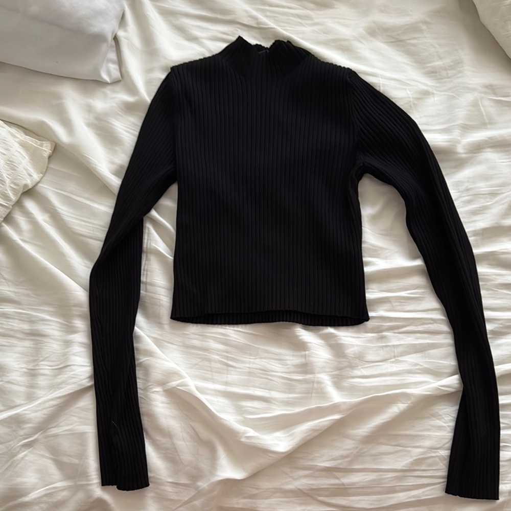 Bershka Black Ribbed Long Sleeve Bodysuit